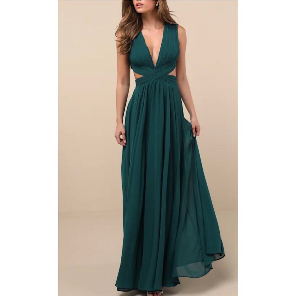 Lulus Vivid Imagination Emerald Green Cutout Maxi Dress